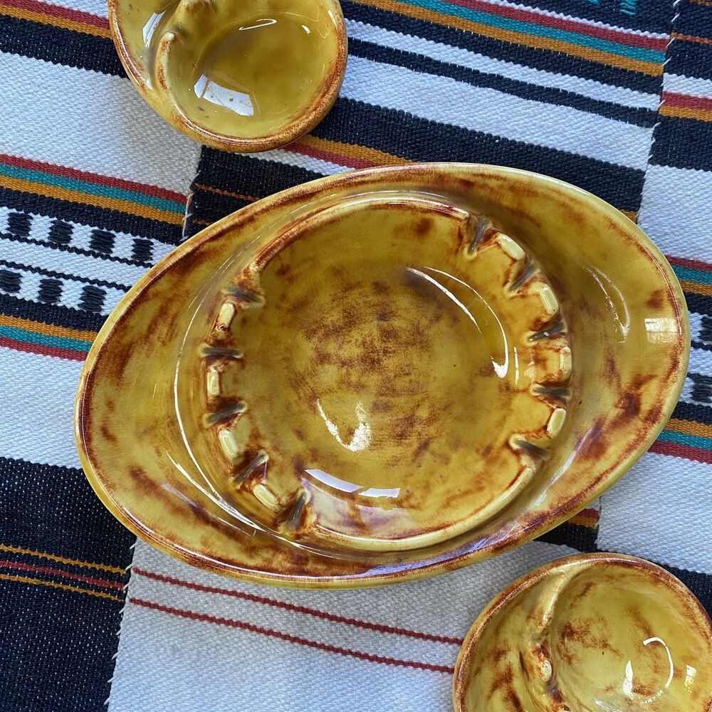 Vintage 1960’s Ashtray Set Of 3! Psychedelic. Boho. Glazed Pottery. Hippie. - Picture 2 of 11